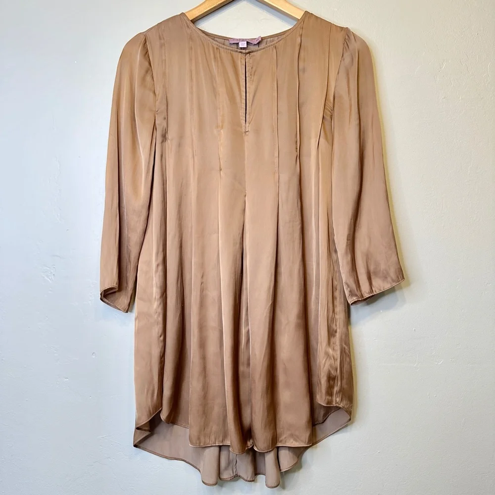 Calypso St Barth Satin Jewel Tone Gold Charmeuse Pleated Baby Doll Tunic Blouse - Picture 3 of 14